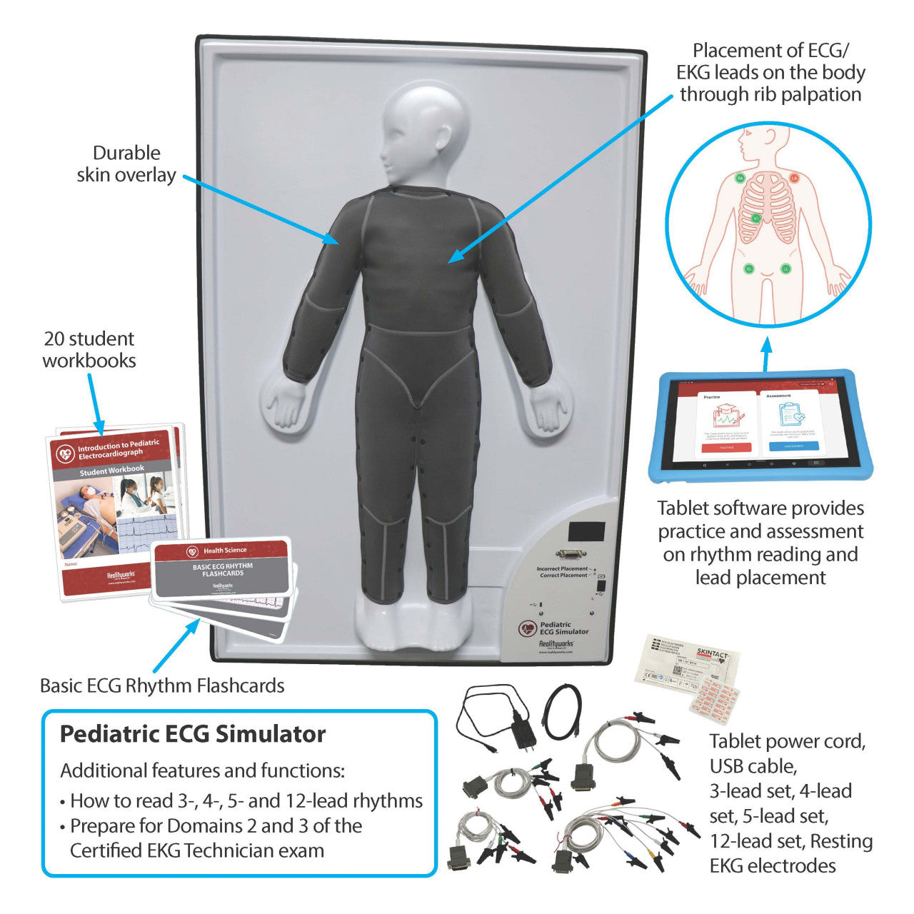 Accessories included in the Paediatric ECG Simulator Set